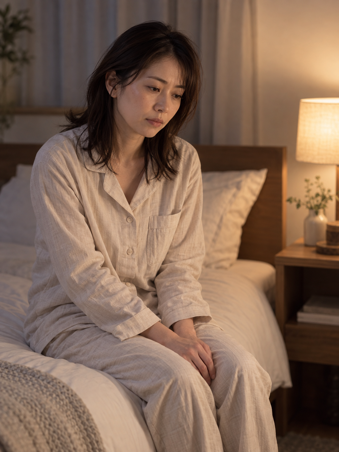 眠る前にベッドで過ごす女性のイメージ