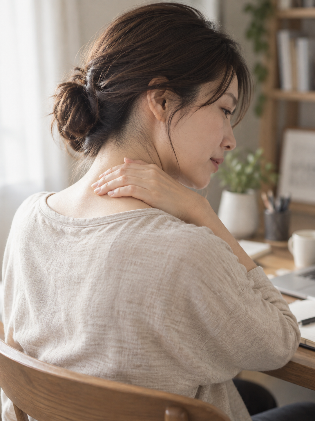 首と肩に手を添える女性のイメージ